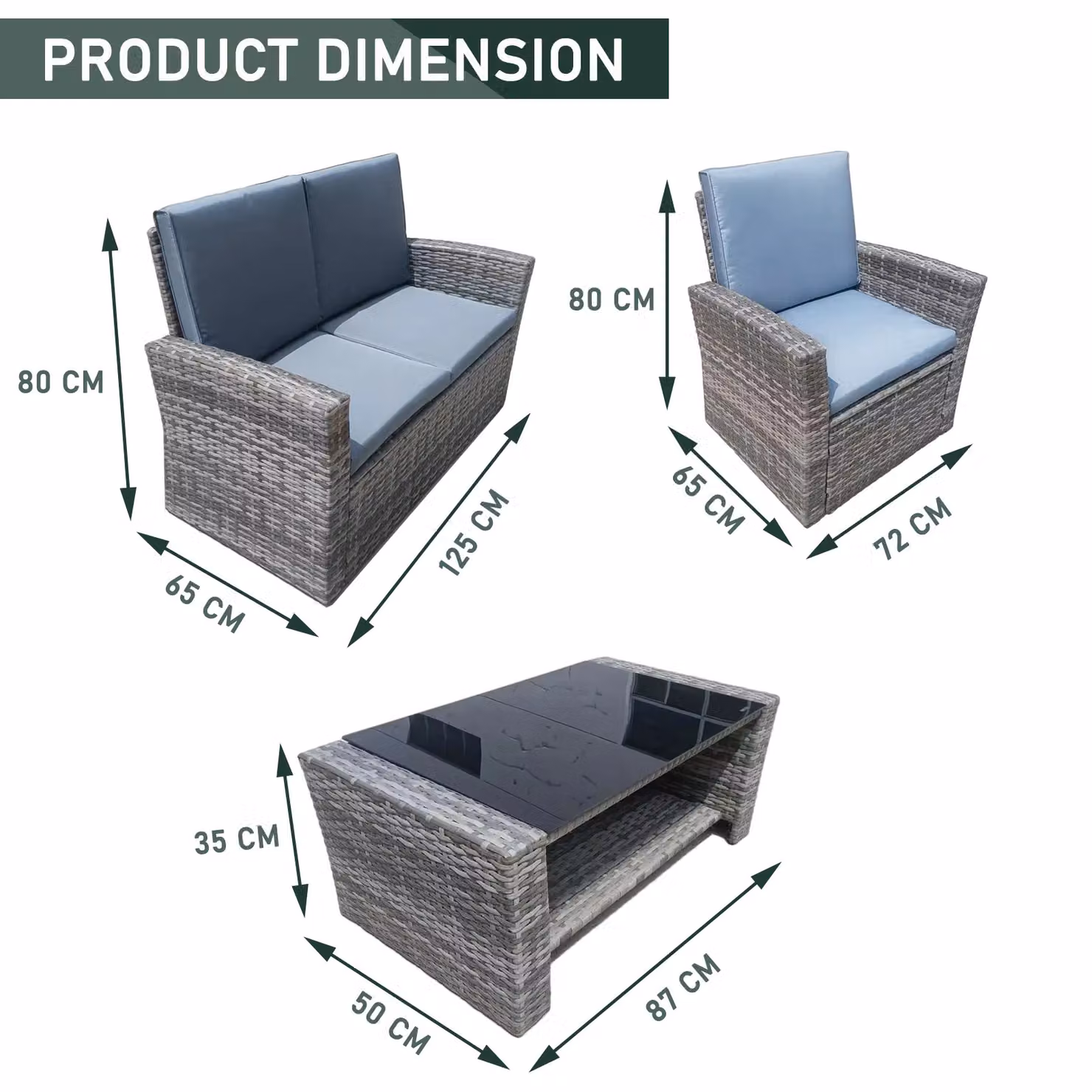 FURNITURE ONE 4 Piece Grey Polyrattan Garden Furniture Set with Upholstered Cushions – 3