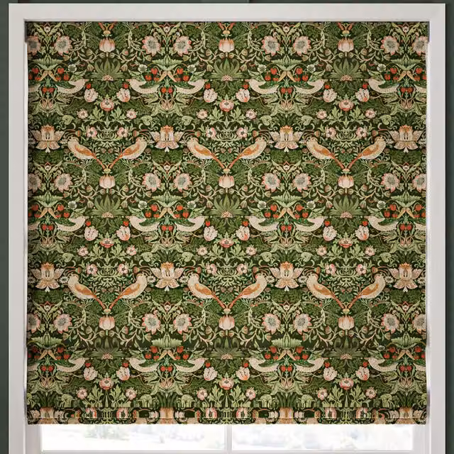 William Morris At Home Strawberry Thief Floral Velvet Made to Measure Roman Blind in Green