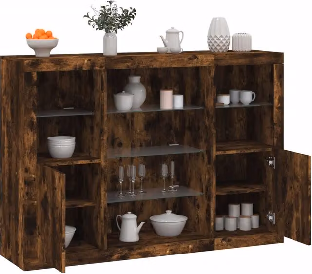 Berkfield Home 3-Piece Smoked Oak Sideboard Set with Integrated LED Lighting in Brown – 1