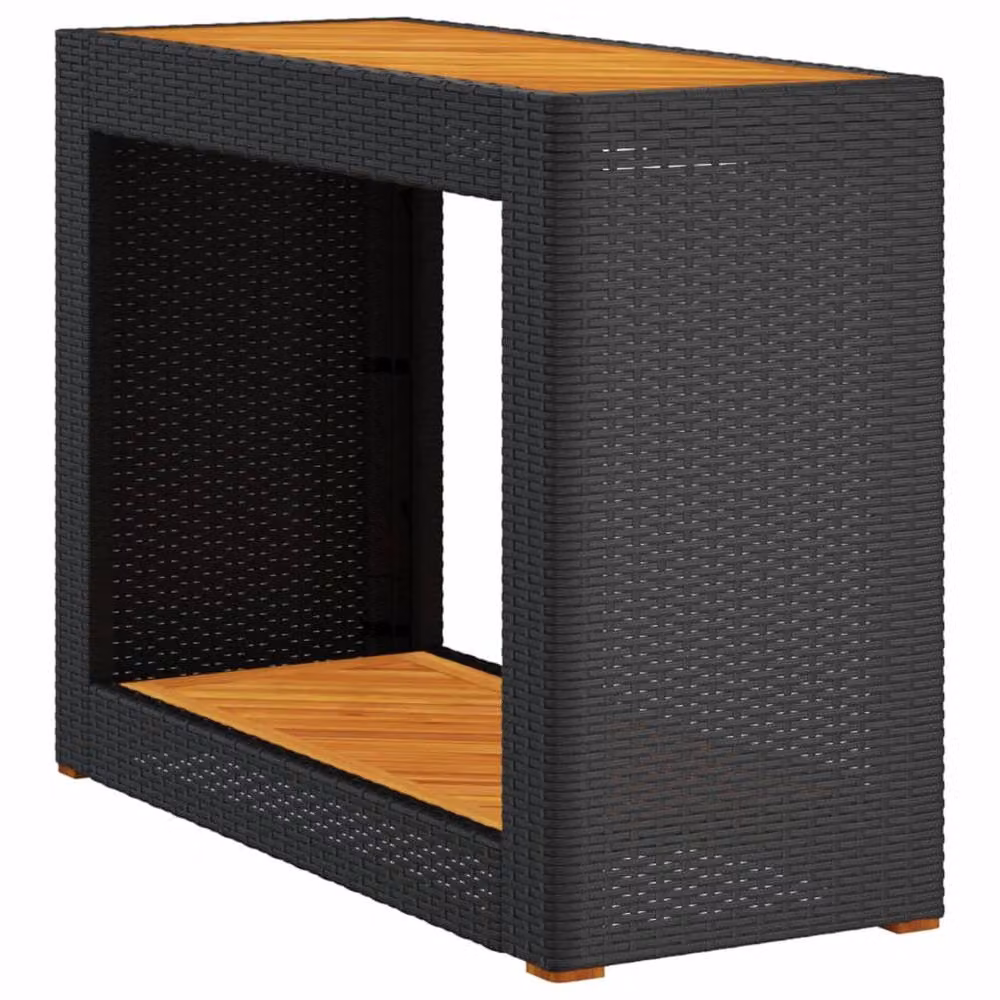 Berkfield Home Black Poly Rattan Garden Side Table with Oiled Acacia Wood Top, W: 100 cm, D: 40 cm, H: 75 cm – 2