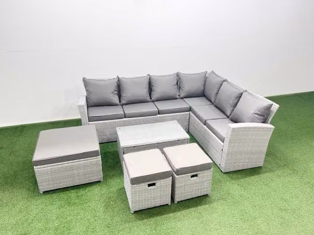 Fimous Garden 9 Seater Outdoor Rattan Furniture Set in Light Grey
