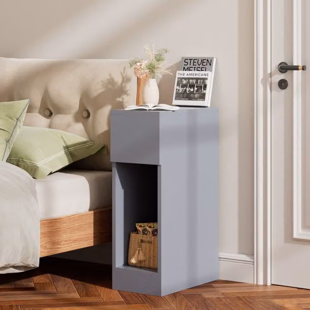 Livingandhome Grey Bedside Table with Drawer