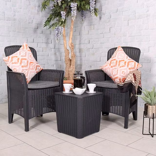Royalcraft Faro 3 Piece Rattan Effect Bistro Set in Black