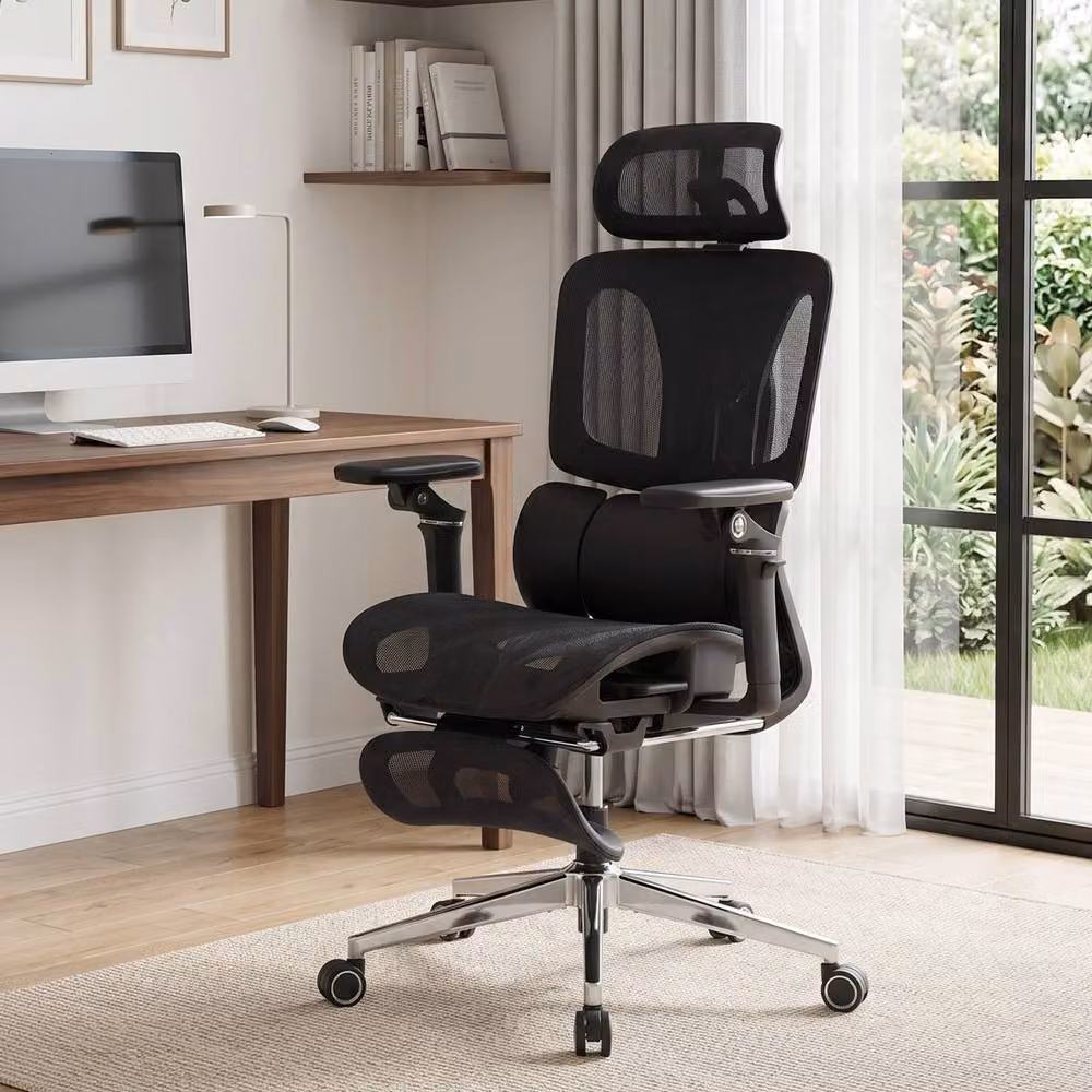 STILVORA Ergonomic Office Chair in Black with Headrest and Adjustable Seat Depth – 2