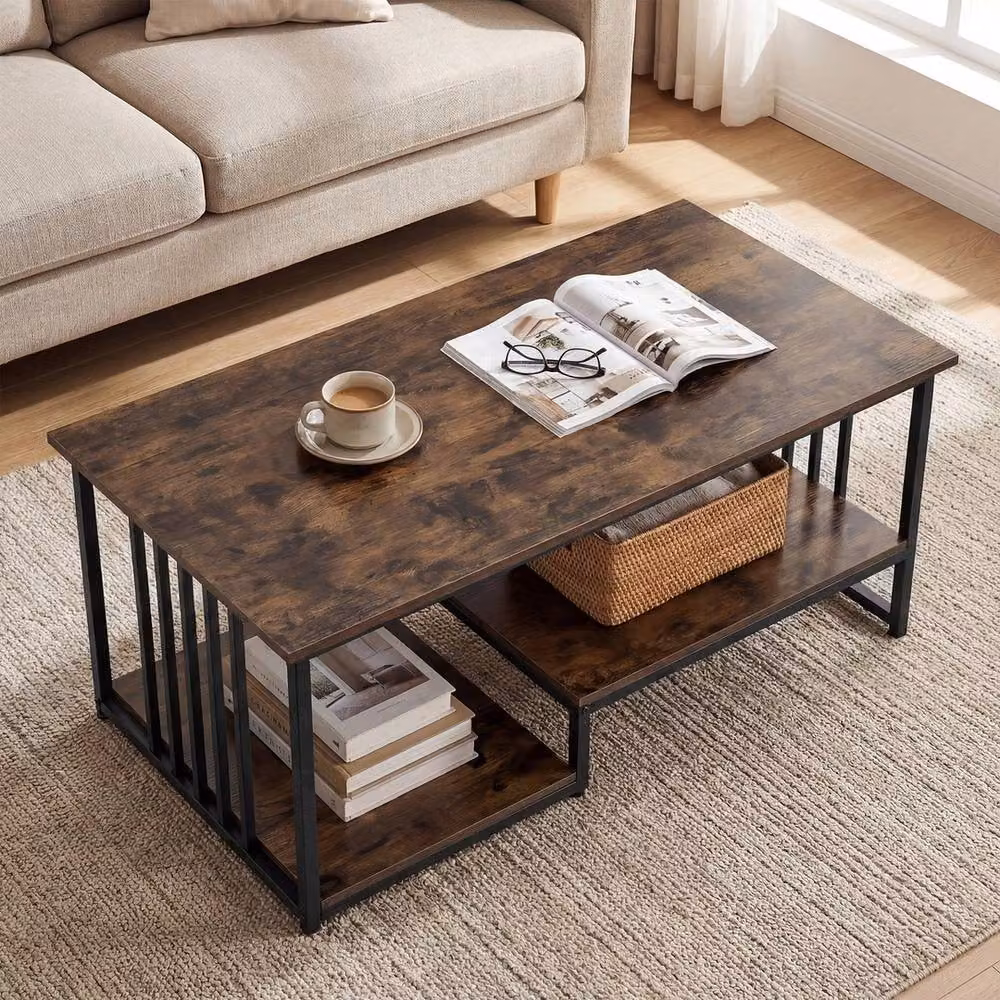 VOGREX Modern Rectangular Cocktail Snack Table with Metal Frame in Brown – 5