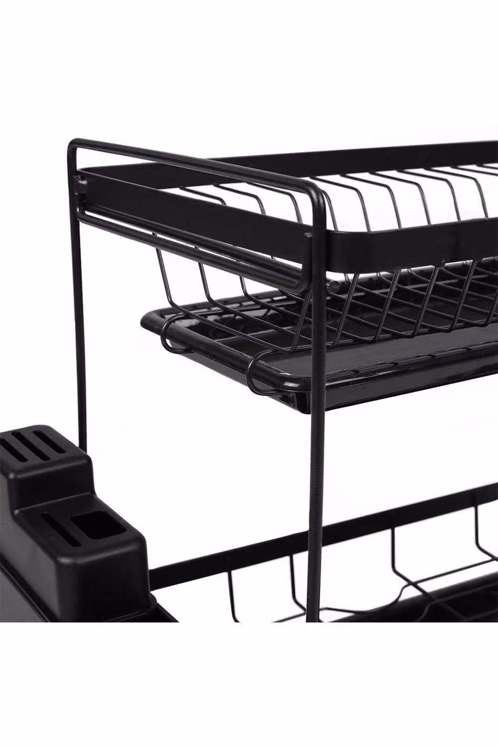 Garden Sanctuary 2 Tier Dish Drying Rack with Drip Tray and Cutlery Holder in Black – 3