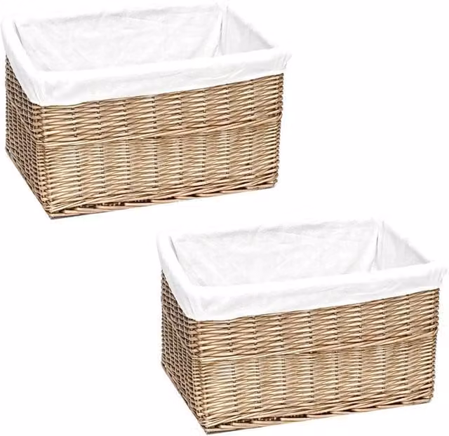 Topfurnishing Set of 2 Open Weave Rattan Log Baskets in Yellow and Brown, Height: 33 cm