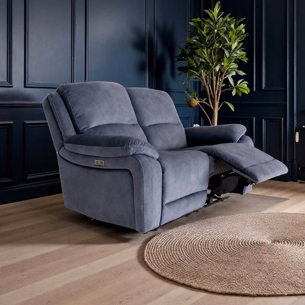 Furnishings For Less UK Bella Electric Reclining 2 Seater Fabric Sofa in Ink Grey with USB Charging and Cup Holders – 4