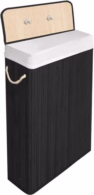 PAWNORA Bamboo Laundry Basket with Lid, Black, W/D/H: 56.0 x 18.0 x 60.0 cm