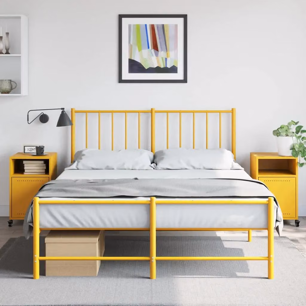 Berkfield Home Set of 2 Mustard Yellow Metal Bedside Cabinets, W/D/H: 36 x 39 x 59 cm – 2