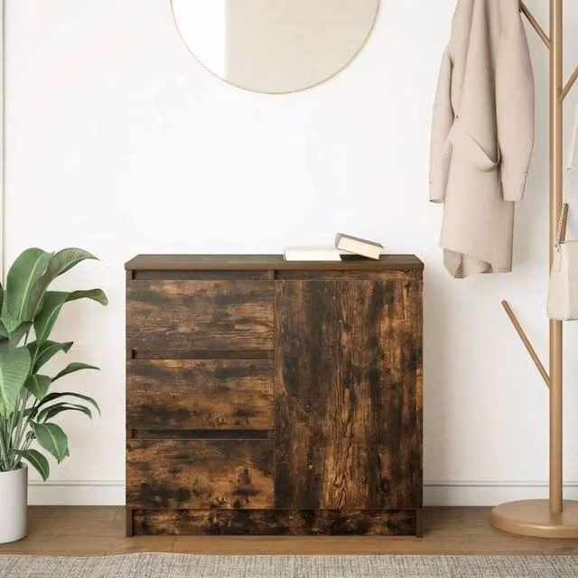 Berkfield Home Smoked Oak Sideboard with Drawer in Brown, W/D/H: 71 x 35 x 65 cm