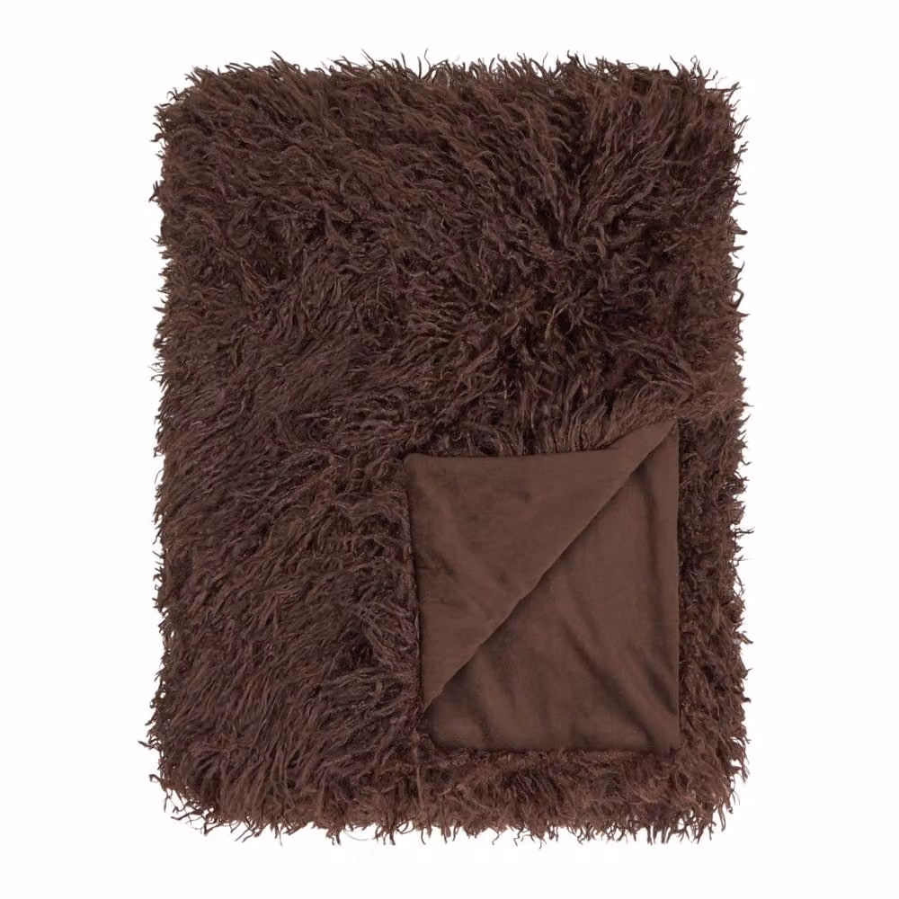 Furn Rowan Fluffy Faux Fur Throw in Brown, W: 130 cm, D: 180 cm – 2