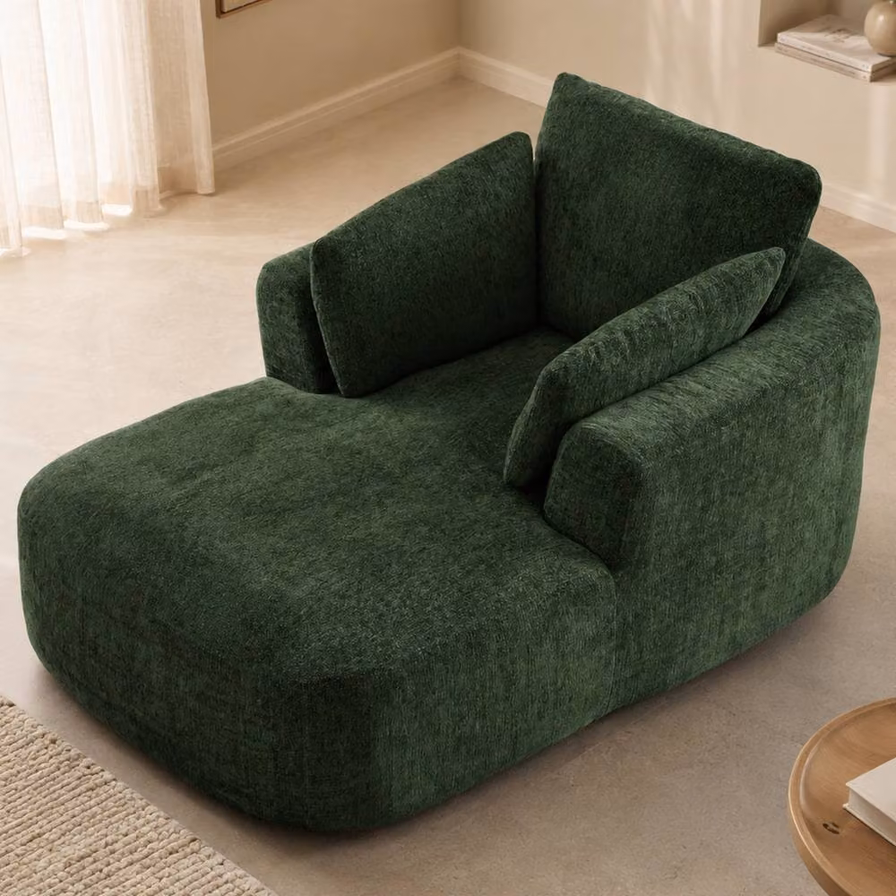 MIMO Green Chenille Upholstered L-Shape Chaise Lounge Sofa with 30D Foam, W/D/H: 164.0 x 115.0 x 91.0 cm – 8