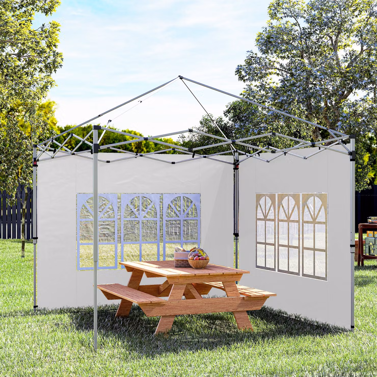 Outsunny White Polyester Gazebo Side Panels with Windows, 2 Pack, Replacement for 3x3m or 3x4m Gazebos – 6