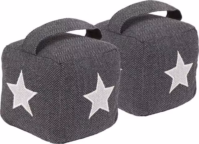 Nicola Spring Grey Herringbone Fabric Star Door Stops, Pack of 2 – 8