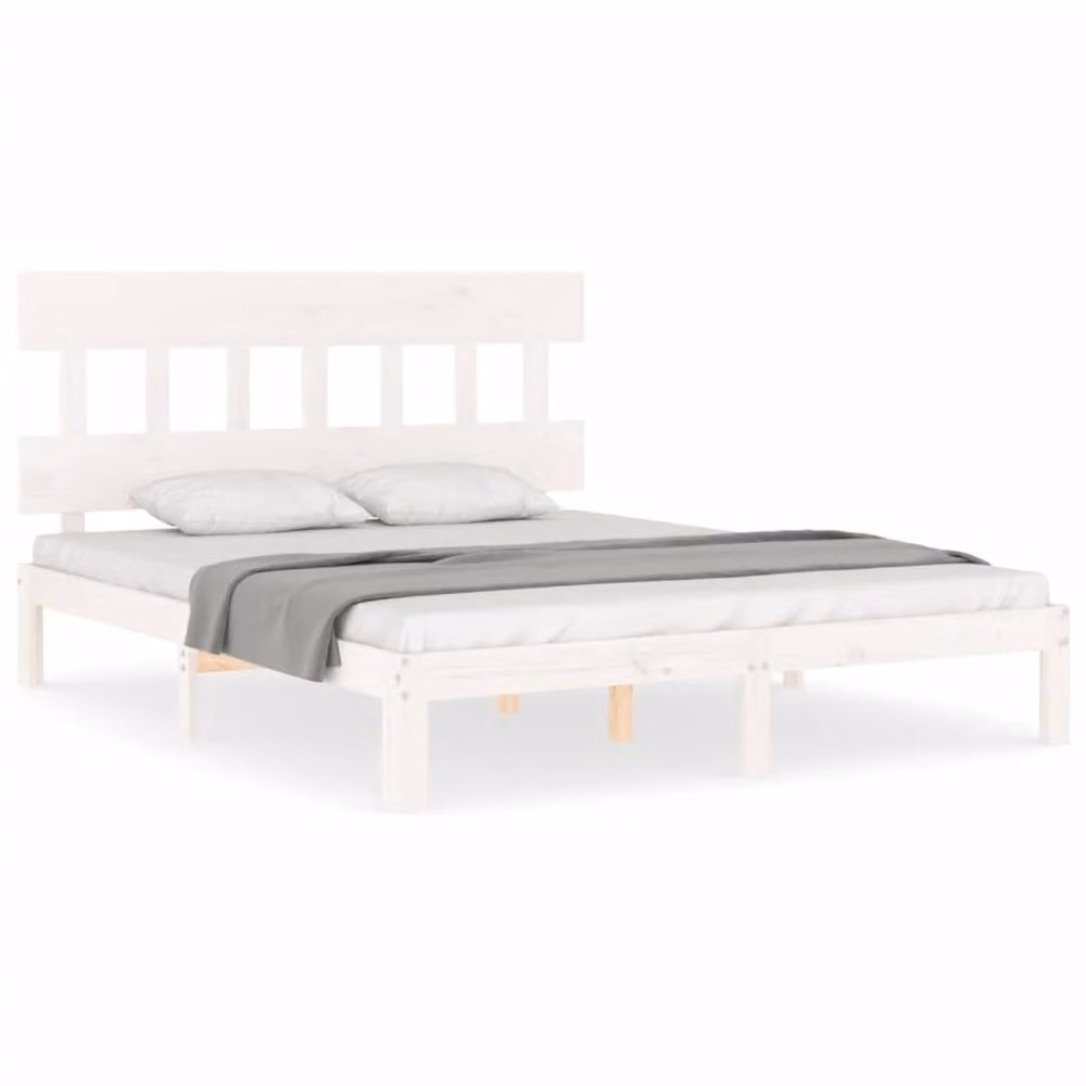 Berkfield Home Beautiful Bed Frame with Headboard in White Solid Pine Wood, W/D/H: 160 x 200 x 81 cm – 2