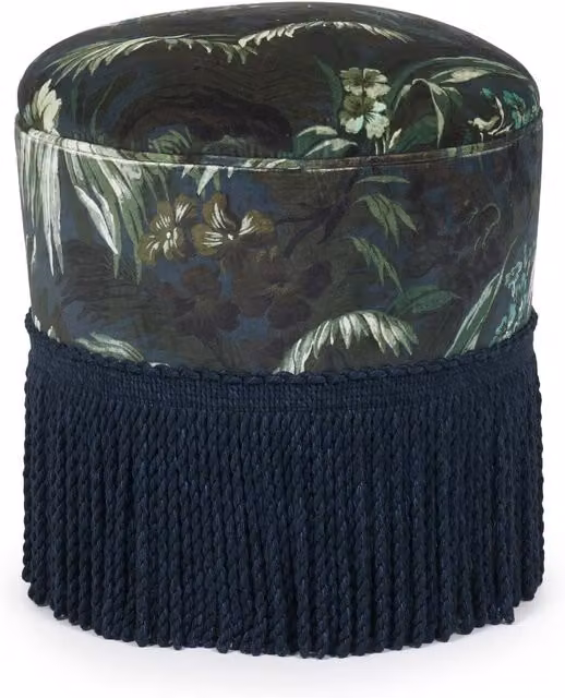 House of Hackney Limerence Velvet Bottoman Ottoman in Ink Blue, W/D/H: 44 x 45 x 44 cm