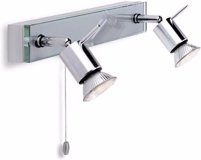 Netlighting Aqua 2 Light Switched Bar Light in Chrome and Aluminium with Transparent Glass and GU10 Adjustable Spotlights