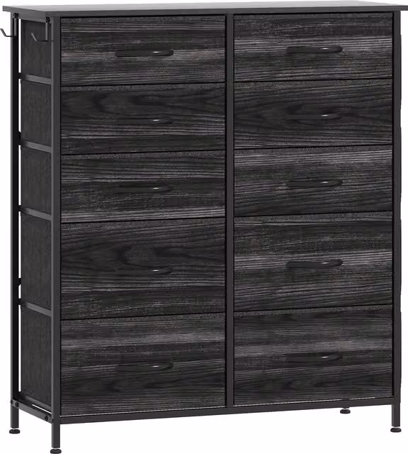 HOMCOM Modern Black Chest of Ten Fabric Drawers with Metal and MDF Frame