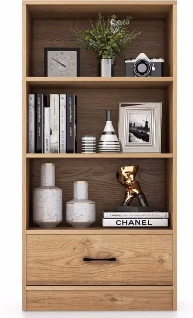 Costway Scandinavian 4-Tier Bookcase Storage Shelf in Beige and Brown