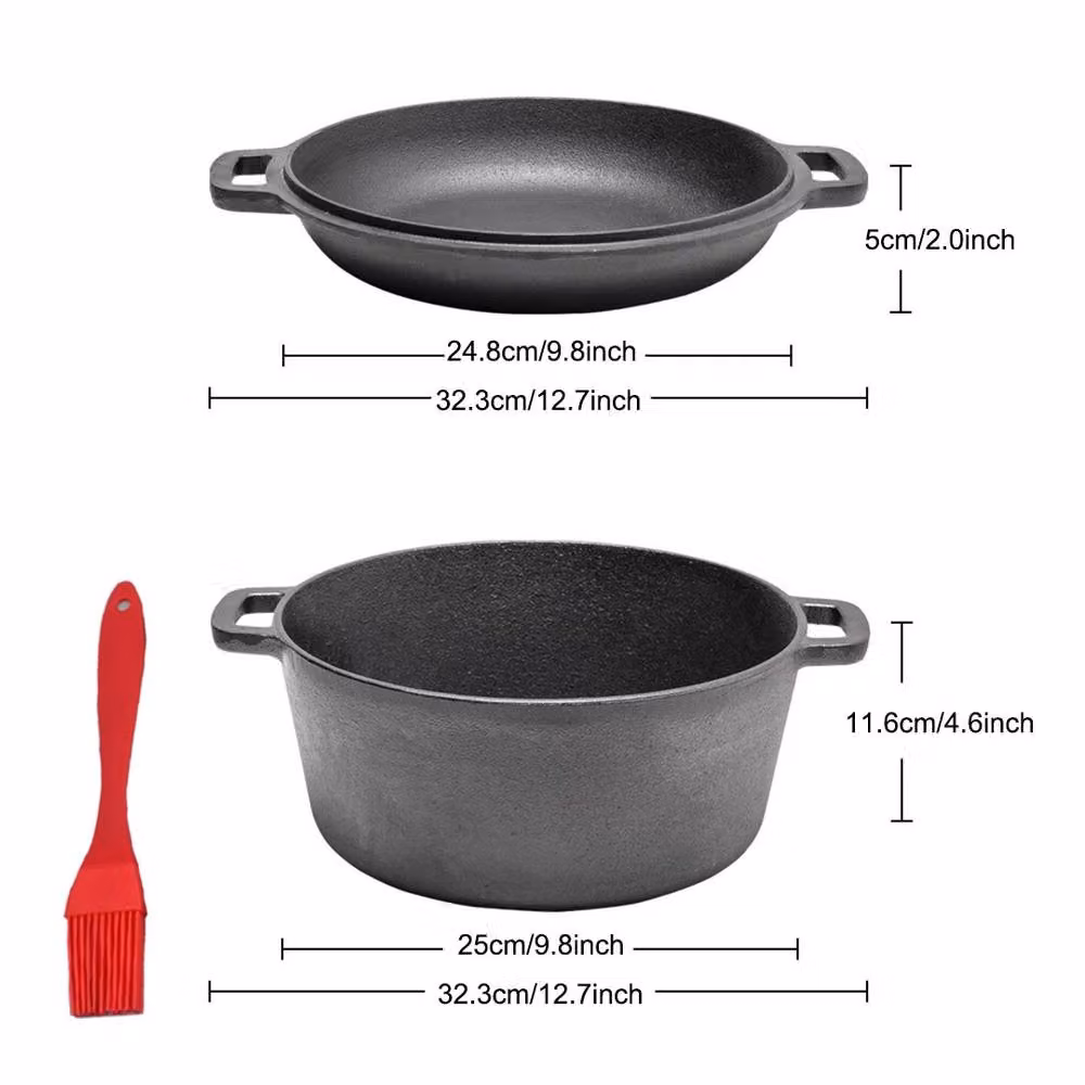 Ventryn 2 in 1 Seasoned Cast Iron Double Dutch Oven Casserole, 4.5 l, Black – 2