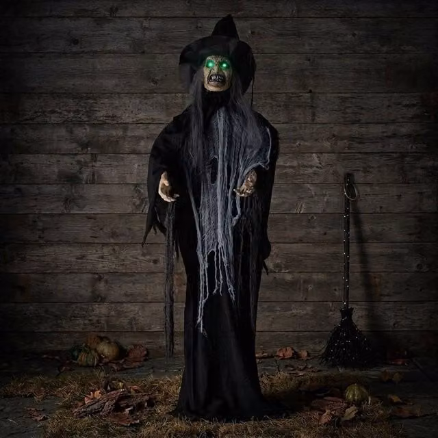 Garden Greatness Animated Haunted Cackling Witch Halloween Decoration, Black and Multicolour, H 190 cm x W 30 cm x D 140 cm