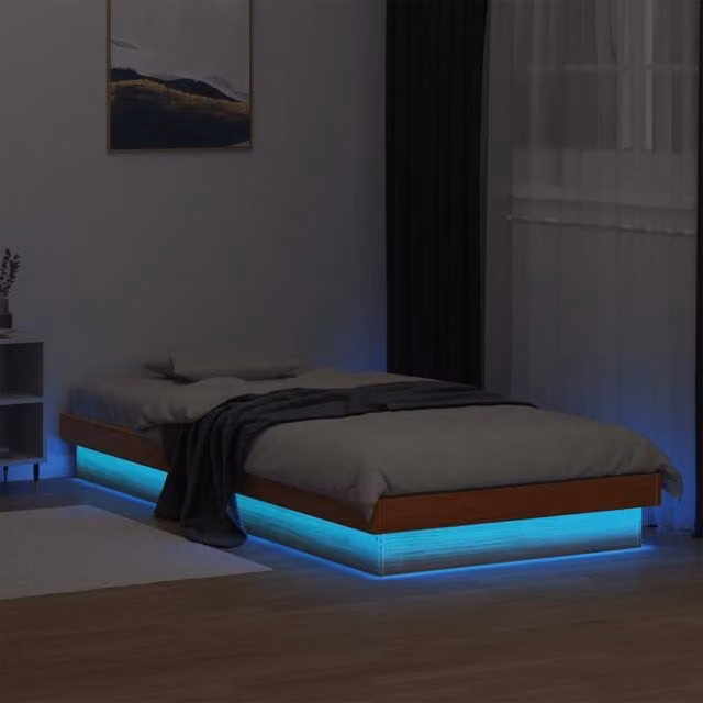 Berkfield Home Solid Wood Small Single LED Bed Frame with USB Charging Port, Wax Brown, W: 75 cm, L: 190 cm – 1
