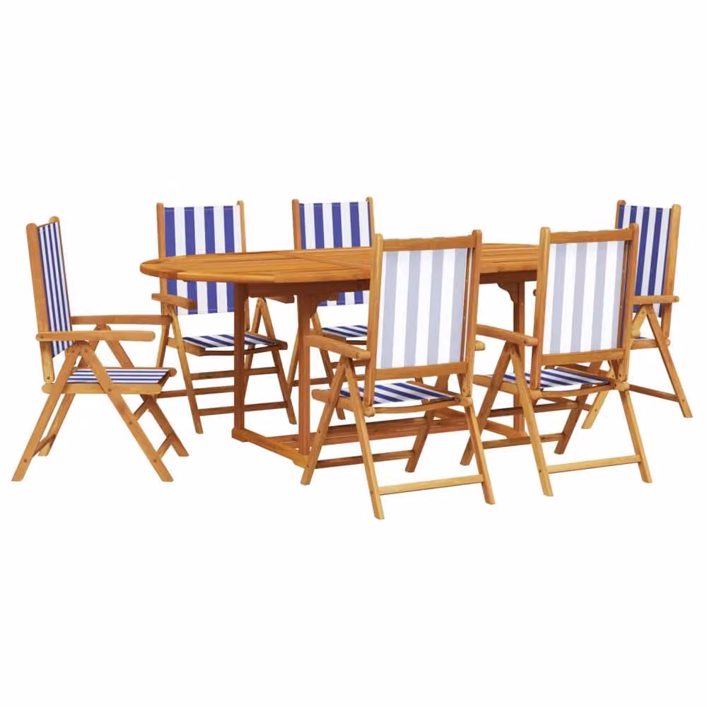 Berkfield Home 7 Piece Garden Dining Set in Blue and White Fabric and Solid Wood – 2