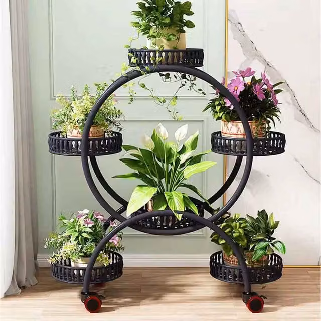 Bestway Modern Black Pot Plant Stand with Wheels for Balcony and Garden, W/D/H: 78.5 x 32.5 x 72.5 cm
