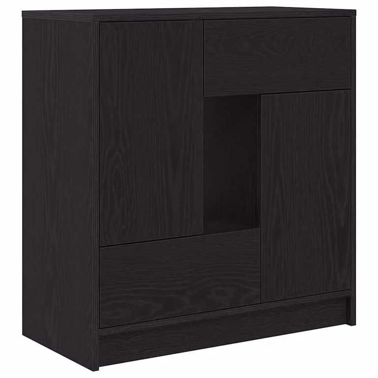 Berkfield Home Modern Sideboard with Drawers and Doors in Black Oak, W/D/H: 70.5 x 34.0 x 74.5 cm
