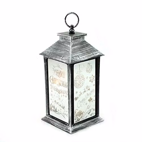 Shatchi Rustic Silver LED Christmas Lantern with Warm White Light