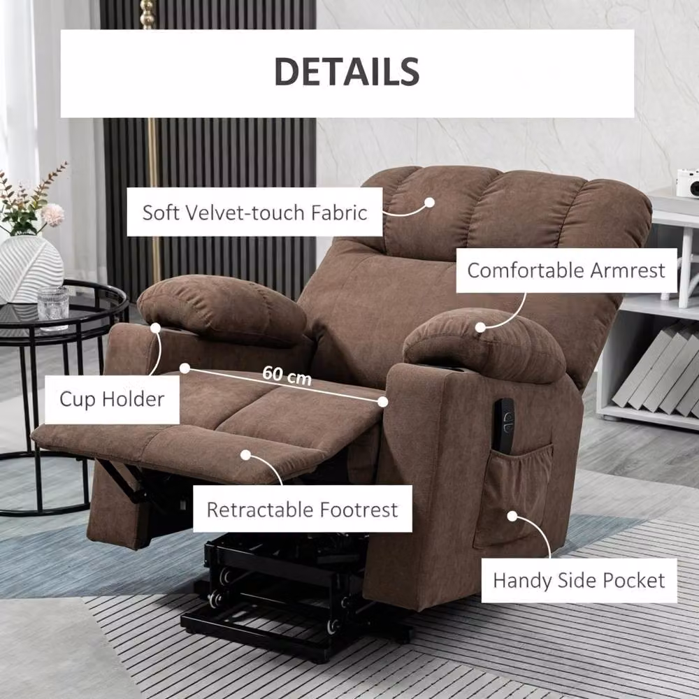 STILVORA Brown Fabric Power Lift Recliner Chair with Footrest and Armrests – 4