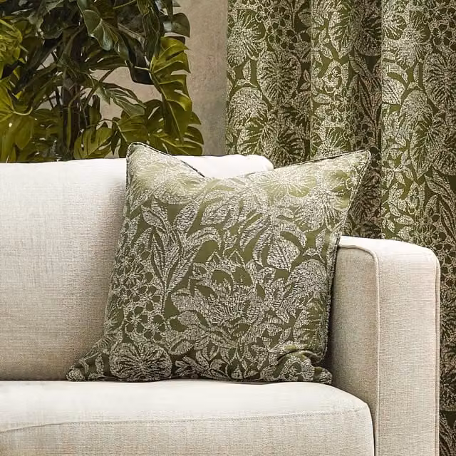 Wylder Nature Bali Botanical Jacquard Filled Square Cushion, Green, 50 x 50 cm
