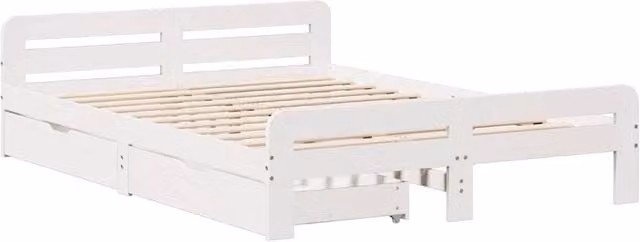 Berkfield Home Solid Wood Pine Full Bed Frame in White, W/D/H: 140 x 190 cm