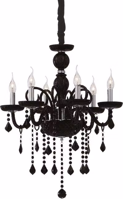 Ideal Lux Giudecca 6 Light Chandelier in Black with Crystal and Glass Details, E14