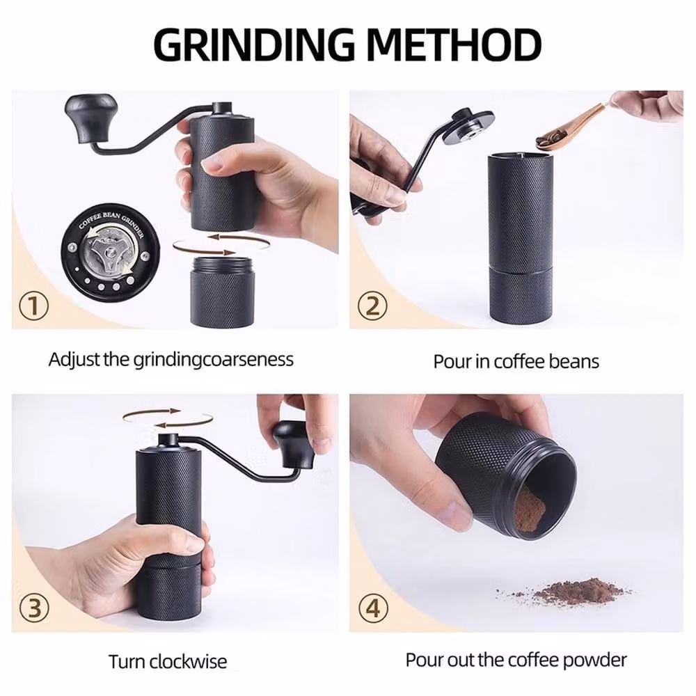 Nordara Manual Portable Coffee Grinder in Black and Silver Stainless Steel, H: 15.5 cm, W: 10 cm, D: 15 cm – 3