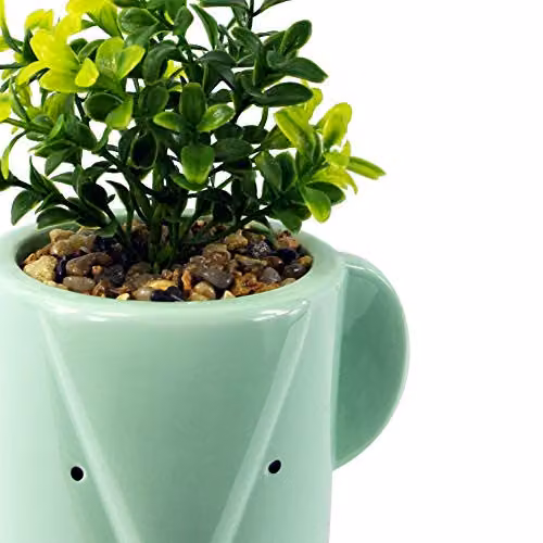 Leaf Blue Ceramic Elephant Planter with Artificial Foliage Plant, Height: 20 cm – 2