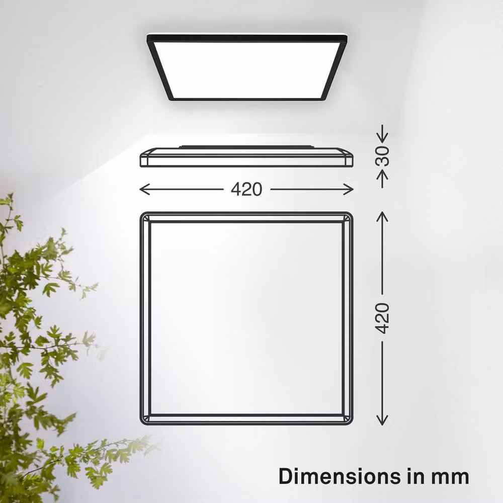 B.K.Licht Black LED Slim Panel Ceiling Light, 22W, 3000lm, 4000K Neutral White, IP44 Splash-Proof, W/D/H: 42 x 42 x 3 cm – 5