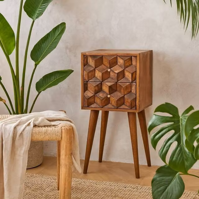 Wyld Haus Olbia Mini Mango Wood Bedside Table with 2 Drawers in Brown – 1