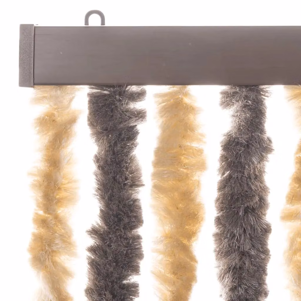Berkfield Home Striped Chenille Fly Curtain in Dark Brown and Beige, W: 100 cm, H: 200 cm – 3