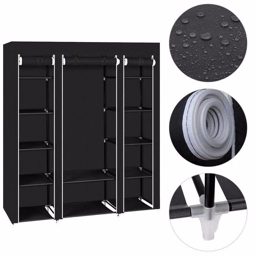 EONLION Black Fabric Canvas Wardrobe with Hanging Rail and Shelving, W/D/H: 50 x 50 x 175 cm – 3