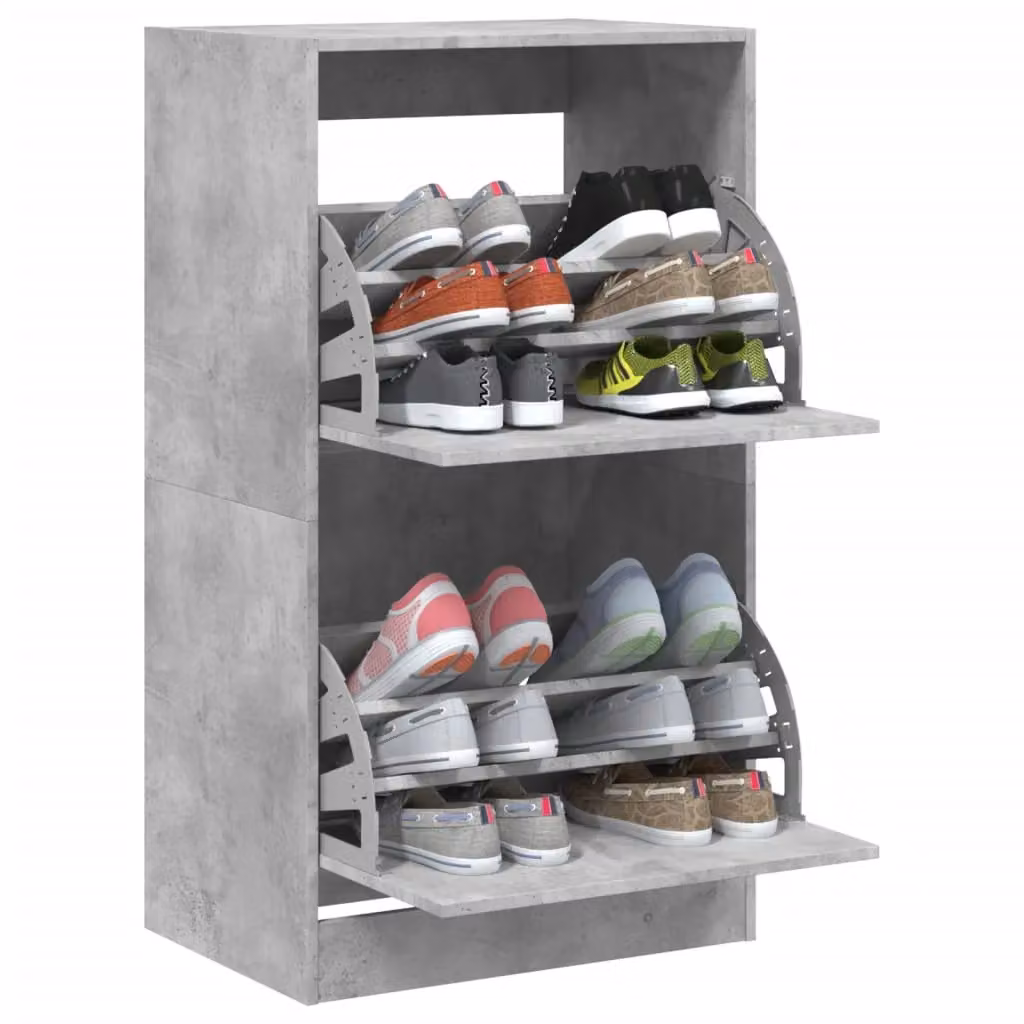 Berkfield Home Grey Wall Mounted Shoe Cabinet with 2 Tilting Compartments, W: 60 cm, D: 42 cm, H: 108 cm – 2