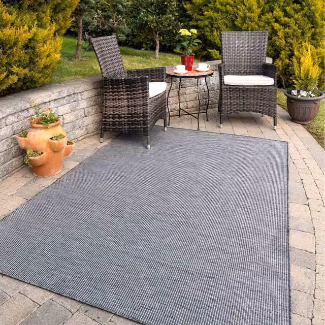 The Rug House Grey Flat Weave Indoor Outdoor Area Rug, W: 230 cm, D: 156 cm