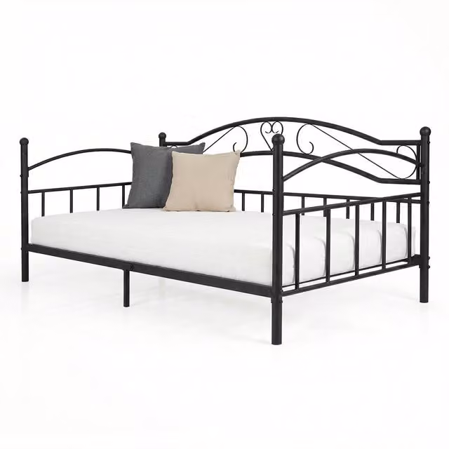 COSTWAY Single Size Metal Sofa Bed with Side Compartments in Black