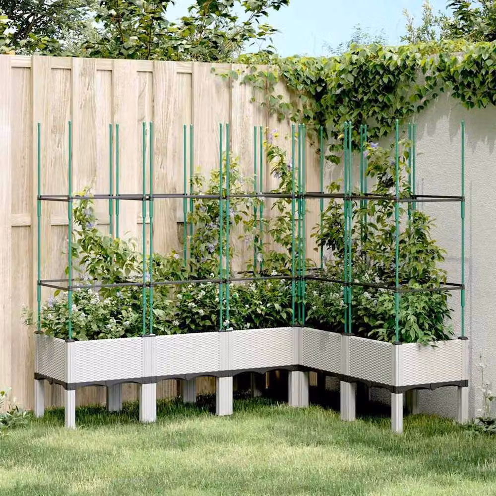 Berkfield Home Garden Planter with Trellis in White, W/D/H: 160 x 120 x 142.5 cm – 2