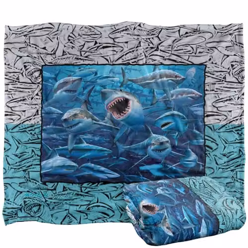 JQ Licensing Royce Mcclure Great White Shark Frame Silky Touch Super Soft Throw Blanket, White, W: 152 cm, D: 127 cm