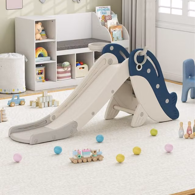 Costway 4-in-1 Toddler Slide in Blue, BPA-Free Plastic