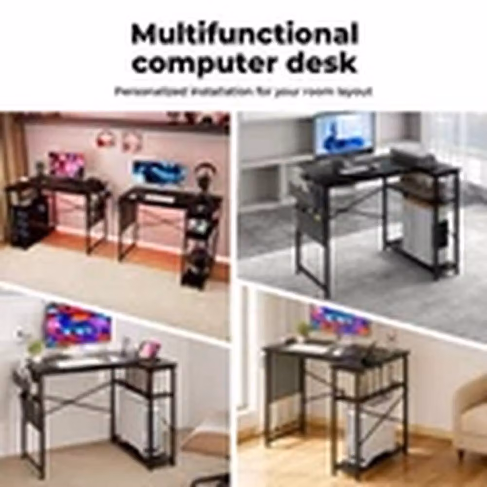 Havendro Levede L-shaped Gaming Desk with 2 Storage Shelves in Black – 3