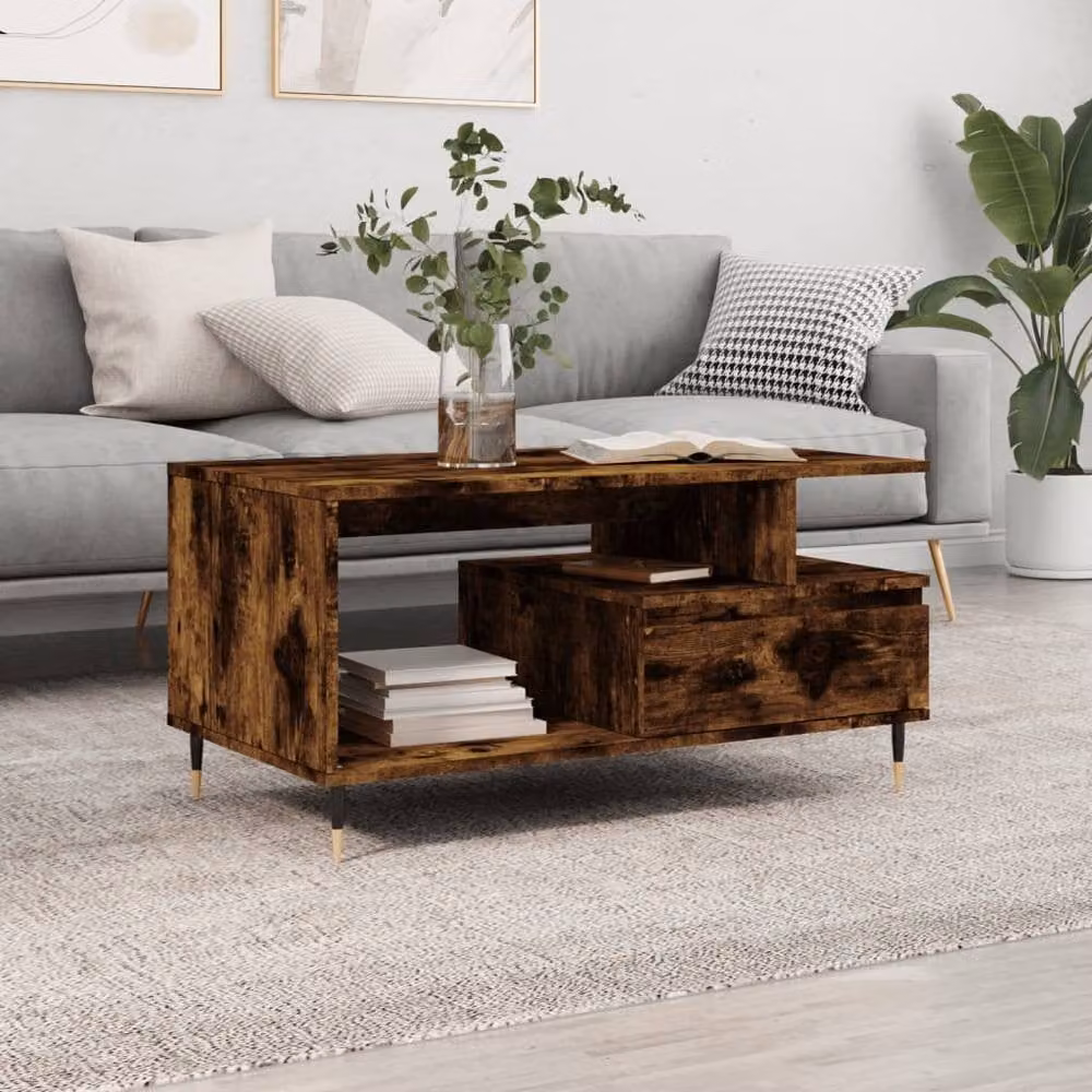 Berkfield Home Modern Smoked Oak Coffee Table in Brown, W/D/H: 90 x 49 x 45 cm – 2