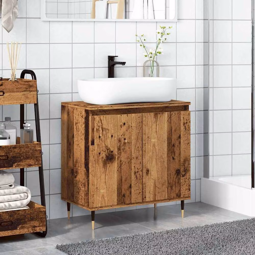 Berkfield Home Bathroom Cabinet in Old Wood Brown, W: 58 cm, D: 33 cm, H: 60 cm – 3